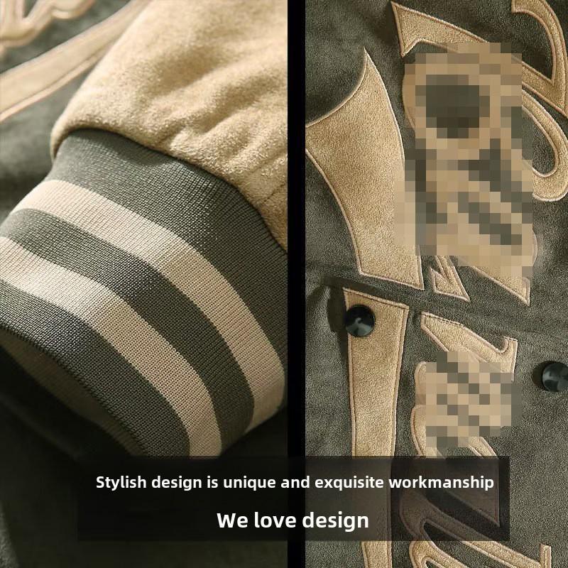 Chaqueta de Béisbol Retro de Ante para Hombre - Estilo Piloto Bordado para Primavera y Otoño