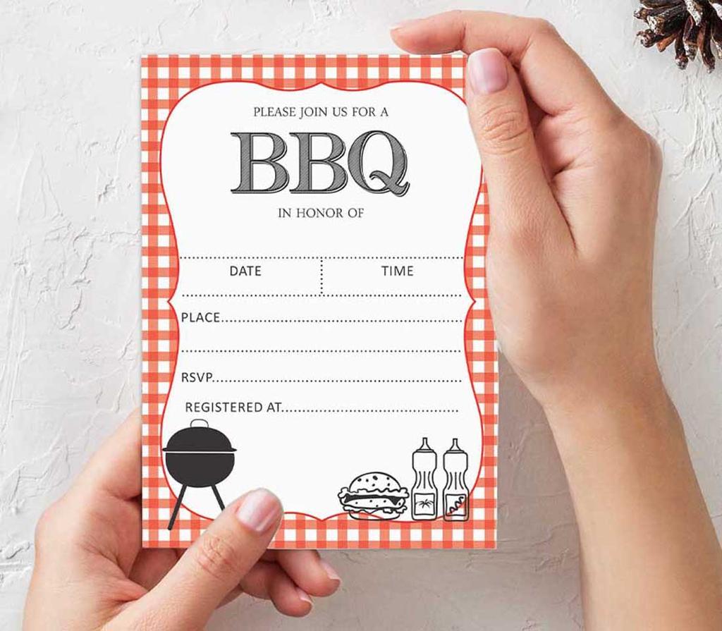 Inkdotpot Pack Of 30 Baby Shower Invites, BBQ Party Invitations, Fill In Blank Invitations With Envelopes 5 X 7 Inches