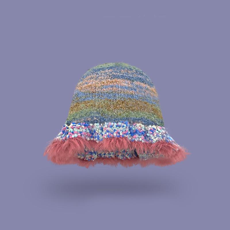 Style Versatile Hat Oil Painting Color Tone Warm Knitted Fisherman Hatscaps