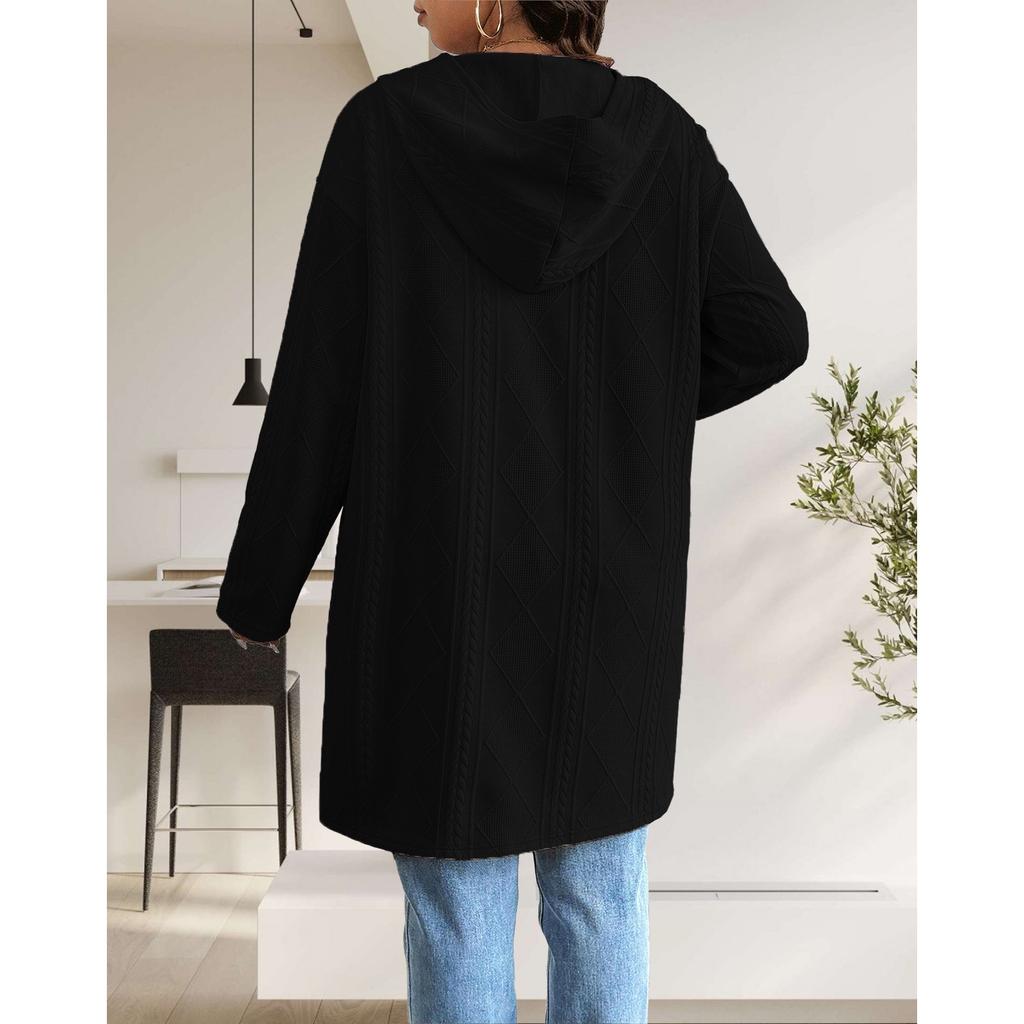 Dames Strandet Mønstret Hette Midilengde Trenchcoat Jakke Cardigan