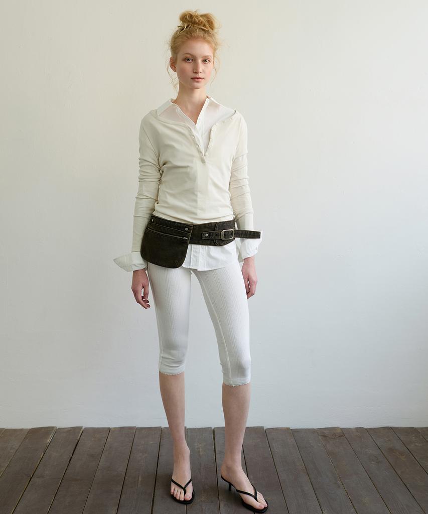Aobteu Two-Way Henley T-Shirt - Cream