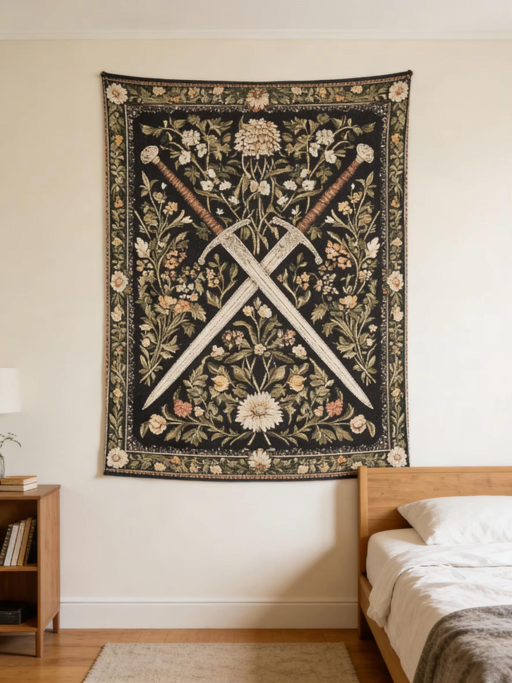 Jmg Household Supplies Unisex Medieval Bohemian Sword Flower Tapestry, Aesthetic Wall Hanging Decor For Bedroom Dormitory Party Living Room Home Gift