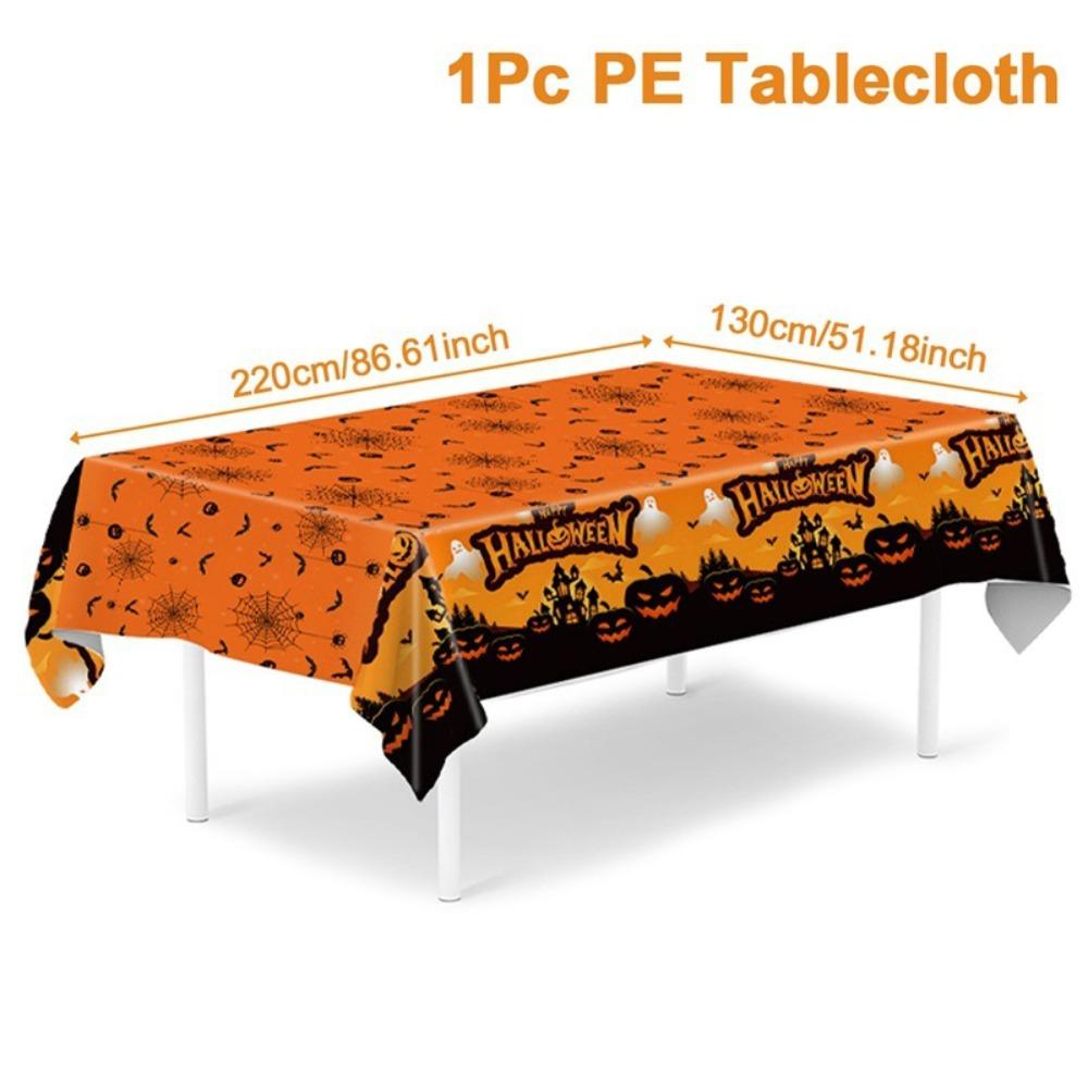 Plastic Halloween Tablecloth Bronzing Table Decoration Pumpkin Table Cover Pumpkin Ghost Haunted House Tablecover