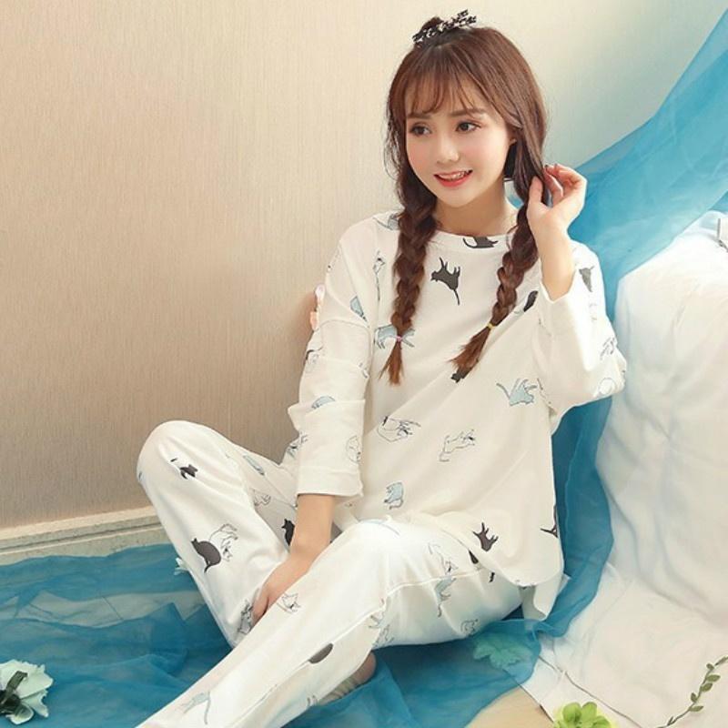 Women's Long-sleeve Sleepwear Spring and Autumn Casual Home Ladies Pajamas