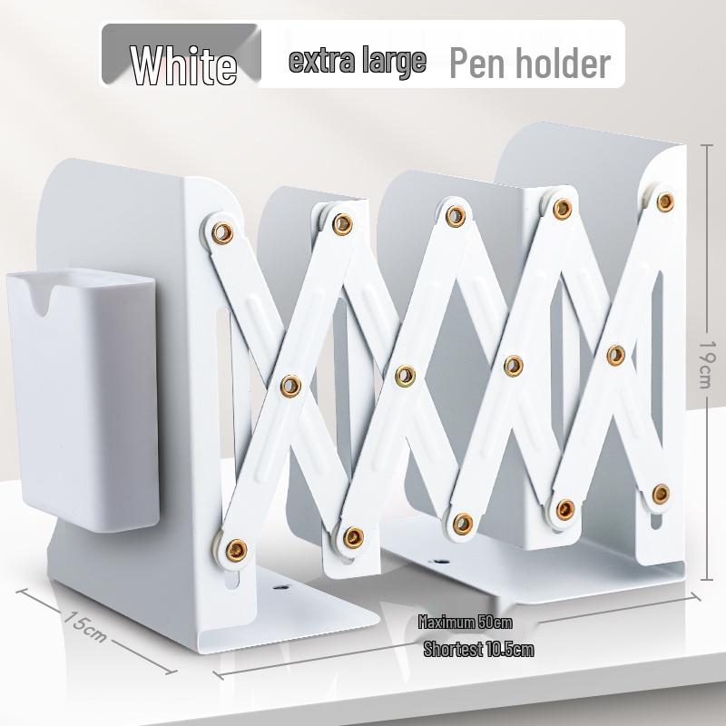 Retractable Bookend with Pen Holder - Foldable Desktop Bookshelf and Divider