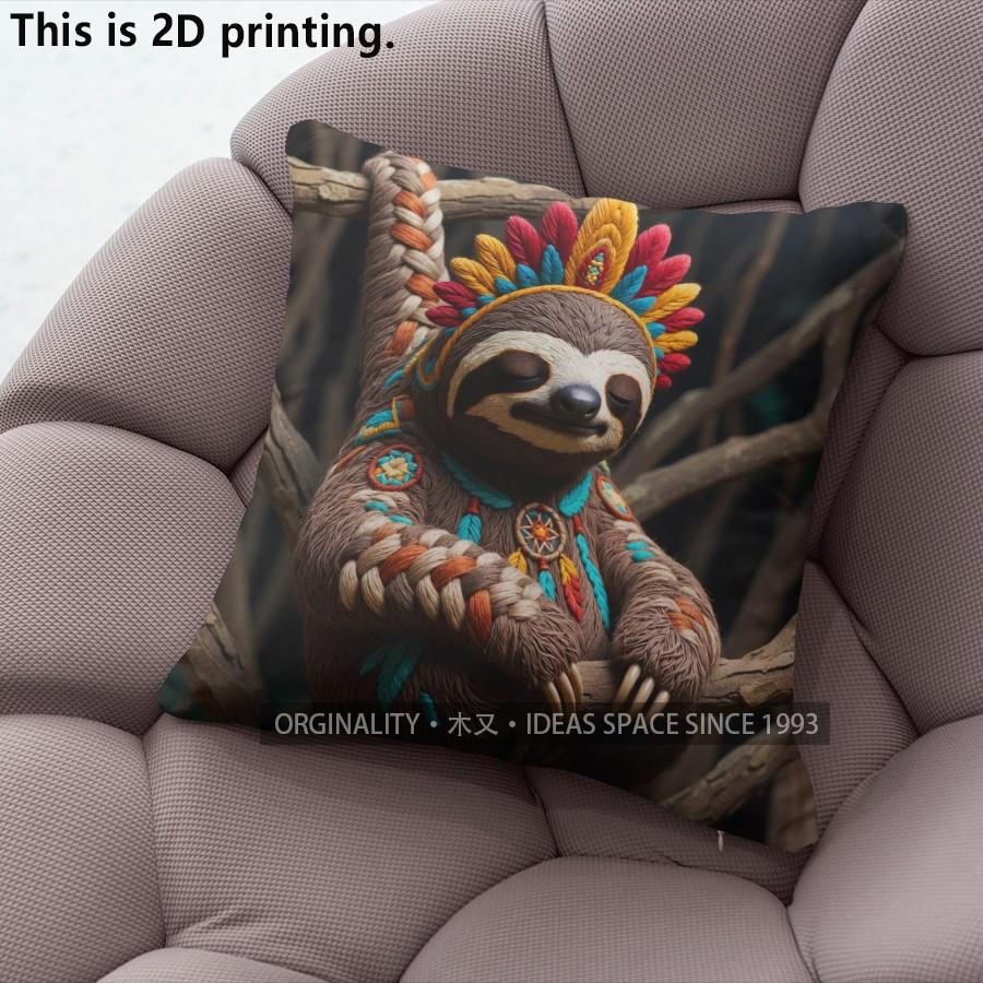 Bohemian Sloth Print Pillow Covers Pattern Cushion Cover Suitable for Sofa Bedroom Car Pillow Cover
