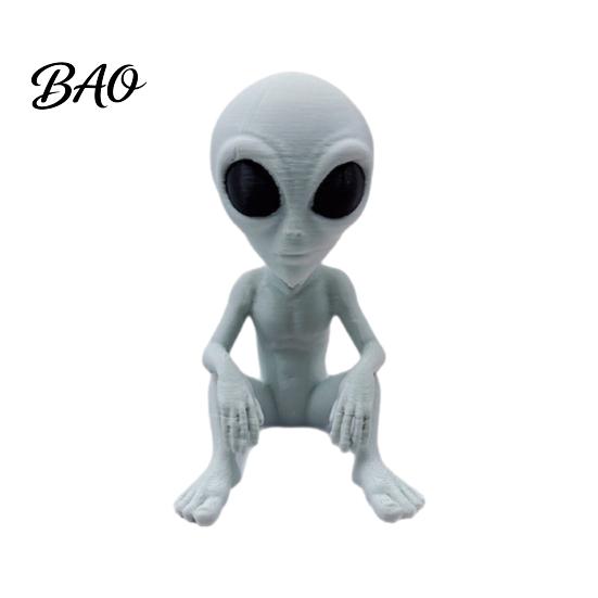 Mini Sitting Alien Figure 3D Printed Statue, Sci-Fi UFO Sculpture, Funny Figurine, Environmentally Friendly Figurine Creative Ornament for Home Office