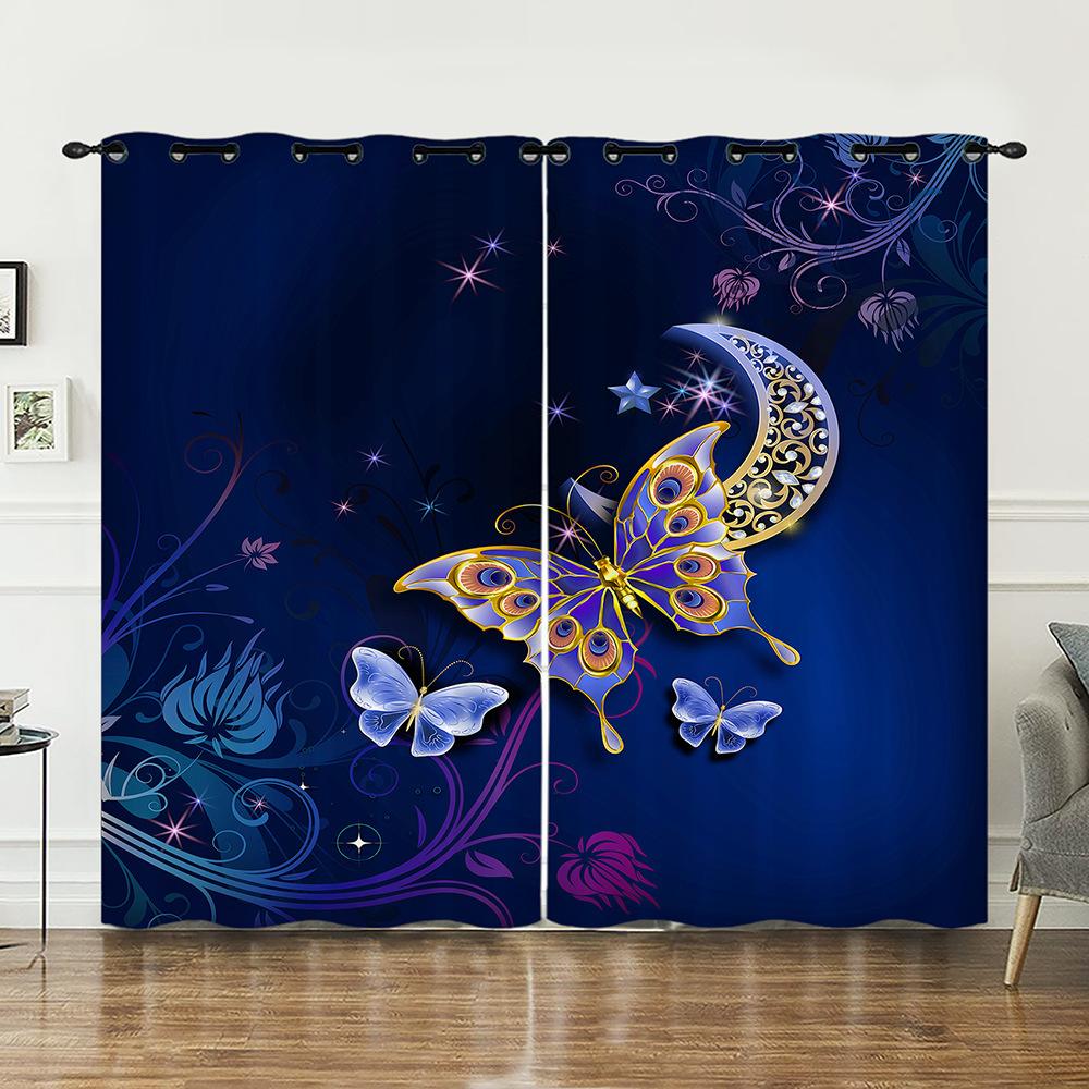 Vorhänge Retro Gold Schmetterling Tier Vorhänge Digitaldruck Verdunkelungsvorhänge Ohne Bohren