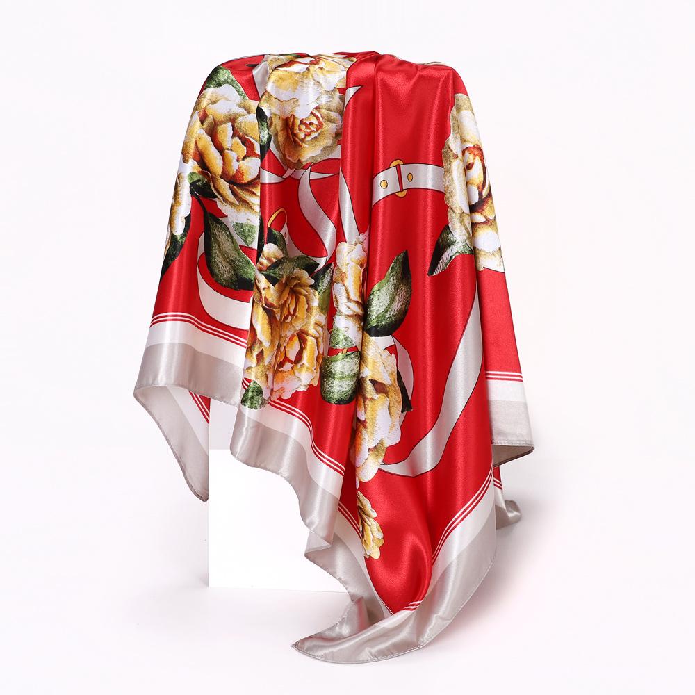 Women's Baotou Artificial Silk Satin Silk Scarf 90cm Printing Square Scarf Silk Scarf