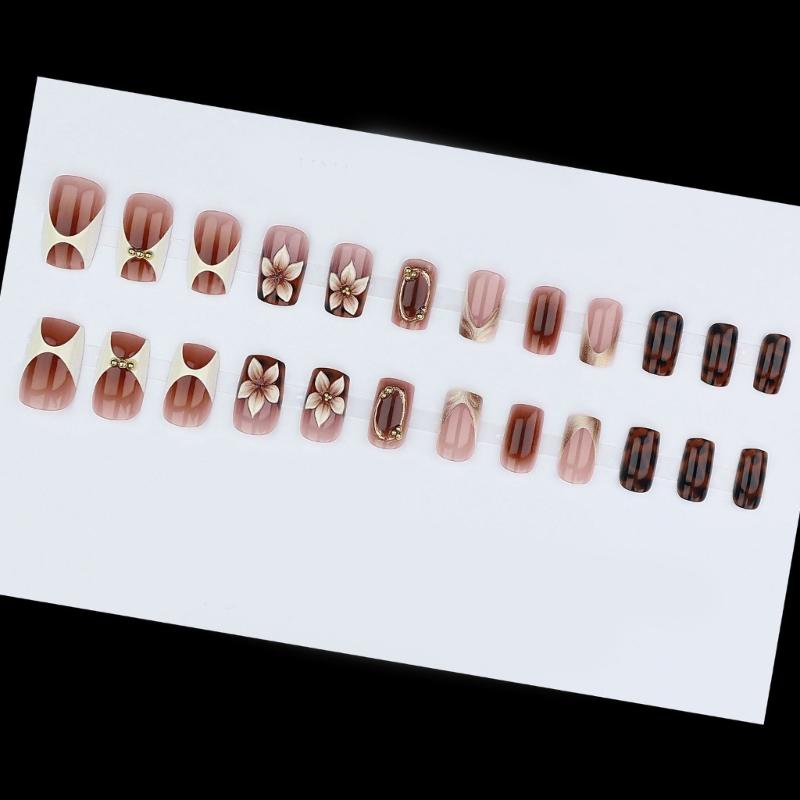 Elegante 3D Gesculpteerde Bloemen Kunstnagels ABS Press-On Nagels Eenvoudige Applicatie Langdurig Voor Bruiloftsevenement Kantoor