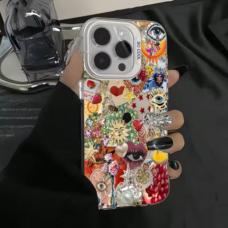 Evil Eye Glossy Heart Pattern IMD Phone Case For  Redmi 14C 13 Redmi Note 14 13 12 11 10 Pro Plus 5G 12S Hard Back Cover