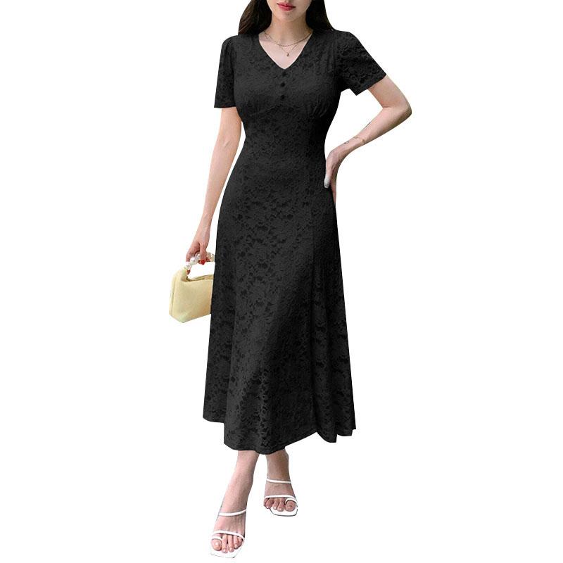 

ZANZEA Женское повседневное элегантное платье с V-образным вырезом, коротким рукавом, в стиле пэчворк и кружевом 4XL чёрный