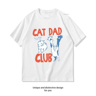 Cat Dad Club Funny Cat Lover Pet Parent TShirt Woman Man Casual Cotton Graphic T Shirts Streetwear Classic Oneck Shirt