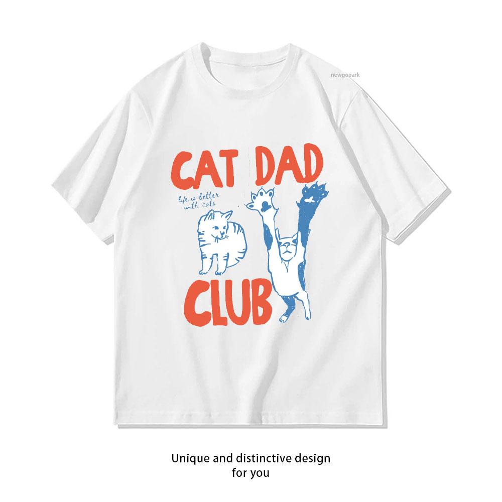 Cat Dad Club Funny Cat Lover Pet Parent TShirt Woman Man Casual Cotton Graphic T Shirts Streetwear Classic Oneck Shirt