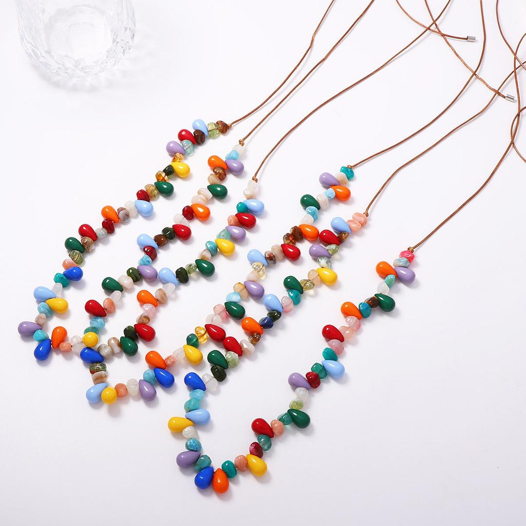 Seaside fashion rainbow beaded long necklace vitality age reduction summer loose versatile women's necklace