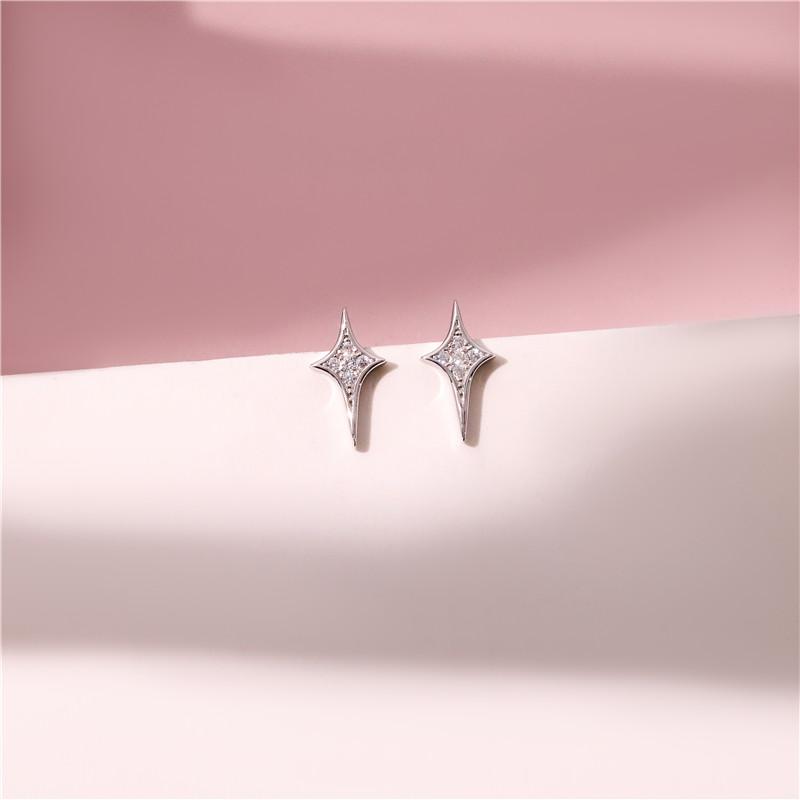 

925 Sterling Silver 14k Gold Plated Stud Earrings Simple Inlaid Zircon Cross Star Earrings for Women Exquisite Jewelry Gifts серебряный