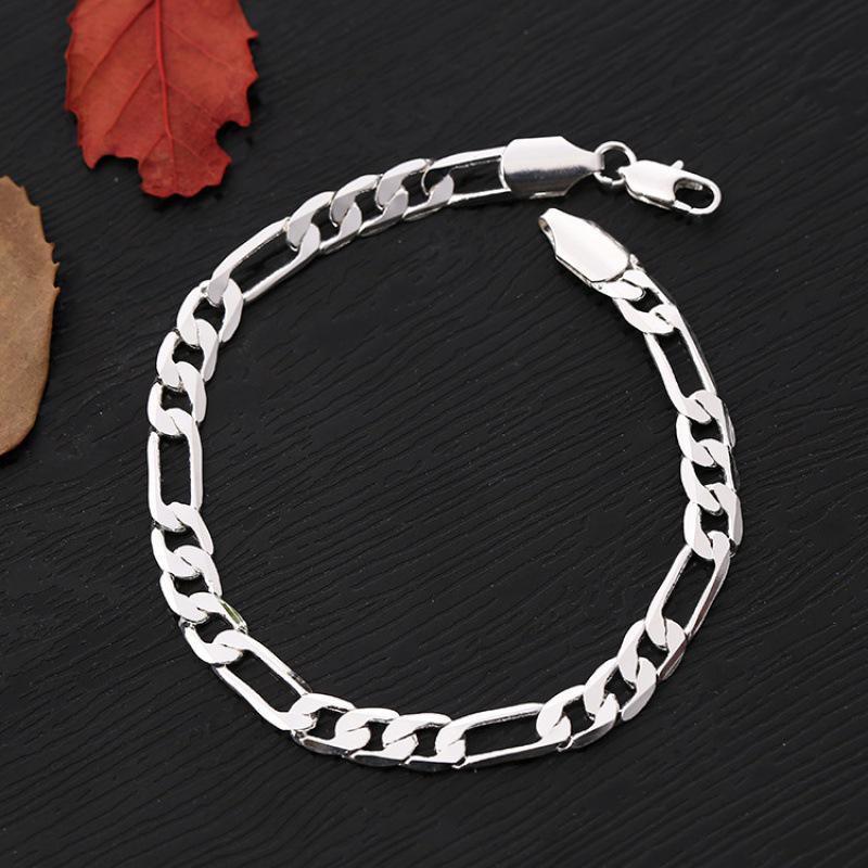 18K White Gold Plated 6MM Flat Chain Side Bracelet