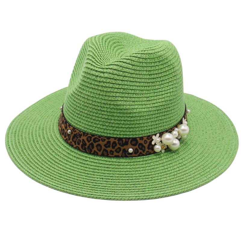 Spring And Summer 2022 New Panama Straw Hat Leopard Print Pearl Top Hat Men And Women Elegant Foldable Jazz Hat