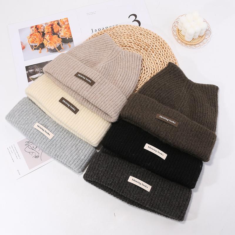 New Autumn and Winter Hat for Women's Letters Cat Ear Knitted Hat  Versatile Face  Small Pullover Hat  Warm Wool Cold Hat  Men