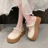 New Pearl Thick Bottom Heightening Muffin Non-slip Slippers Female Mary Jane Bow Spring Cute 2025 Bag Head Drag