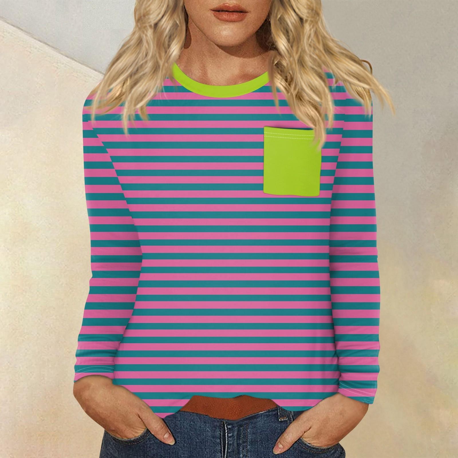 Женский повседневный топ с круглым вырезом и длинными рукавами в полоску с принтом XXXL — фото 16