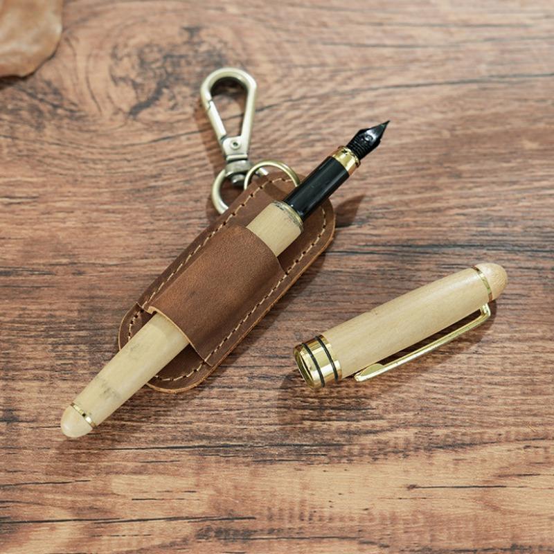 

Luxury Genuine Leather 1 Slots Pen Case with Removable Pen Tray Holder Keychain Case Office School Supplies Pouch Creative Gift
