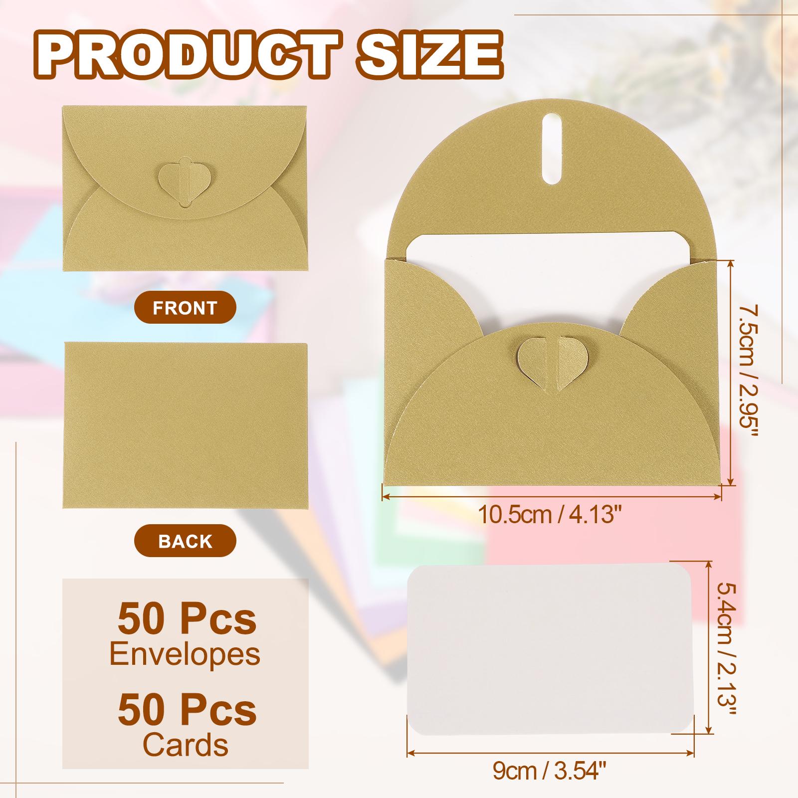 

50Set Mini Heart Clasp Envelopes with Blank Note Cards for Gift Wedding Invitation Graduation Holiday Thanksgiving Day Christmas золотой