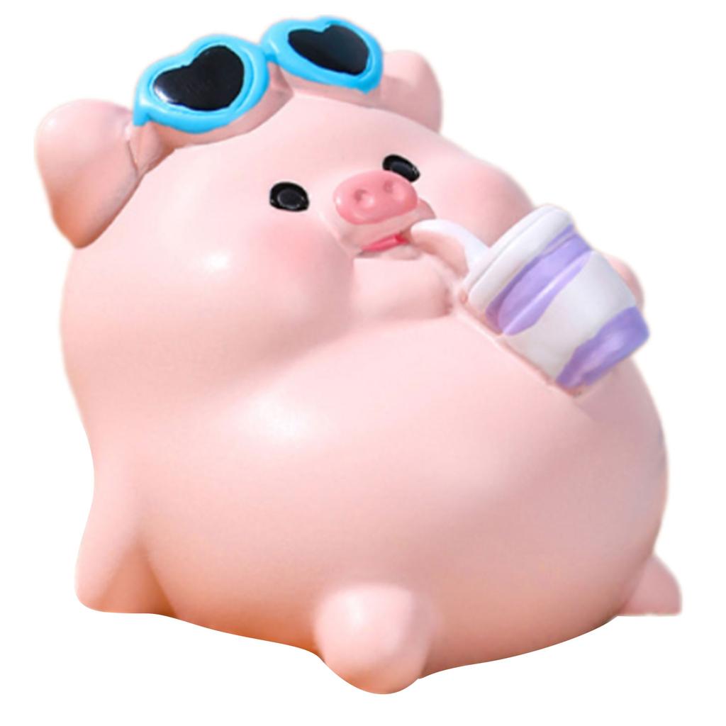 Creative Summer Pig Figurine Beach Themed Desk Decors Resins Animal Miniature Ornament For Home Office Tabletop Shelf