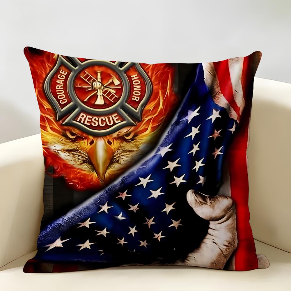 Emblem Usa Fire Police Military Cushion Cover Natural Linen Organic Fabric DoubleSided Printing Room Sofa Decor Pillow Case