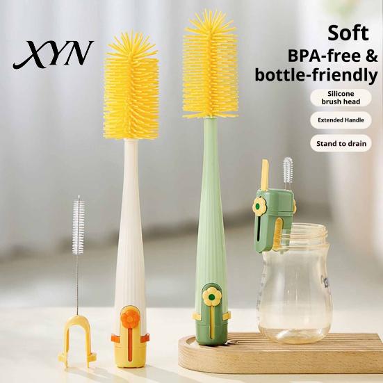 Long Handle Scrubber 5 in 1 Silicone Cup Brush with Handle, Multifunctional Deep Non Slip Cleaning Brush, Non-slip Reusable Cleaner for Baby
