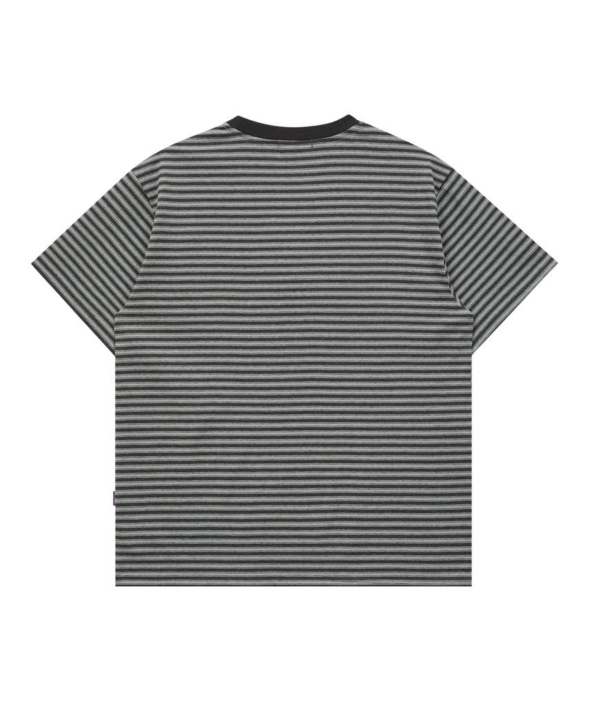 HOODHOOD Logo Stripe Short Sleeve T-Shirt Gray
