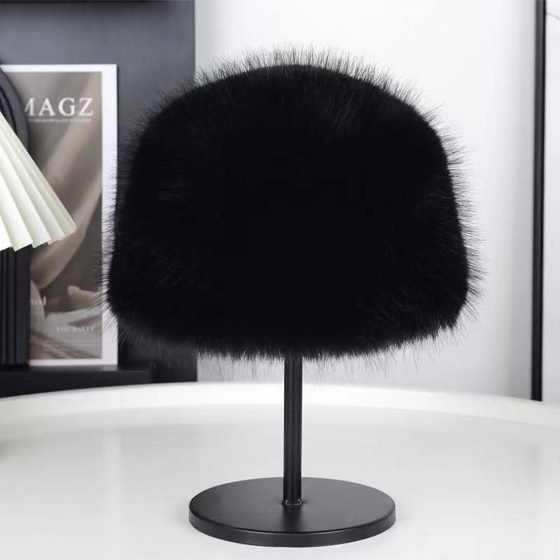 Plush Hat Women's Autumn and Winter New Bucket Hat Rabbit Fur Plush Thermal Basin Hat Big Head Circumference Bucket Hat