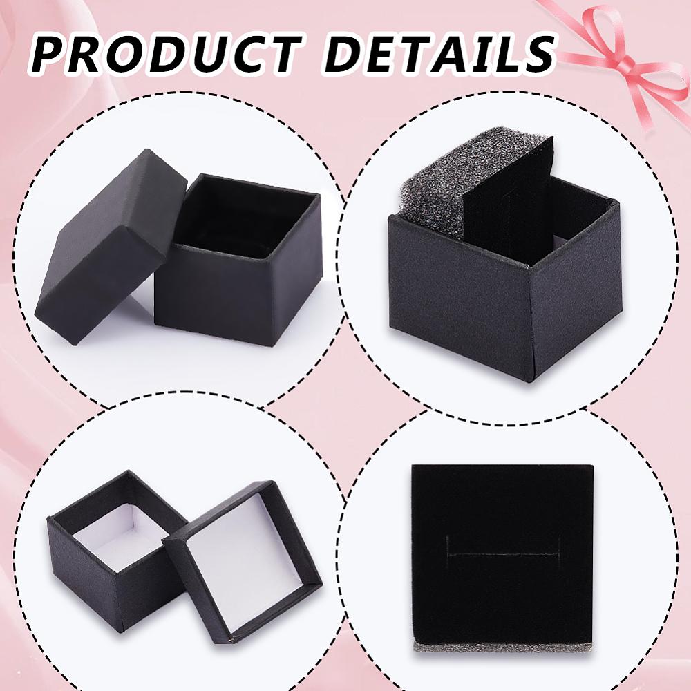 20pcs Kraft Cotton Filled Cardboard Paper Jewelry Gift Boxes Ring Box Square Black 4.5x4.5x3cm