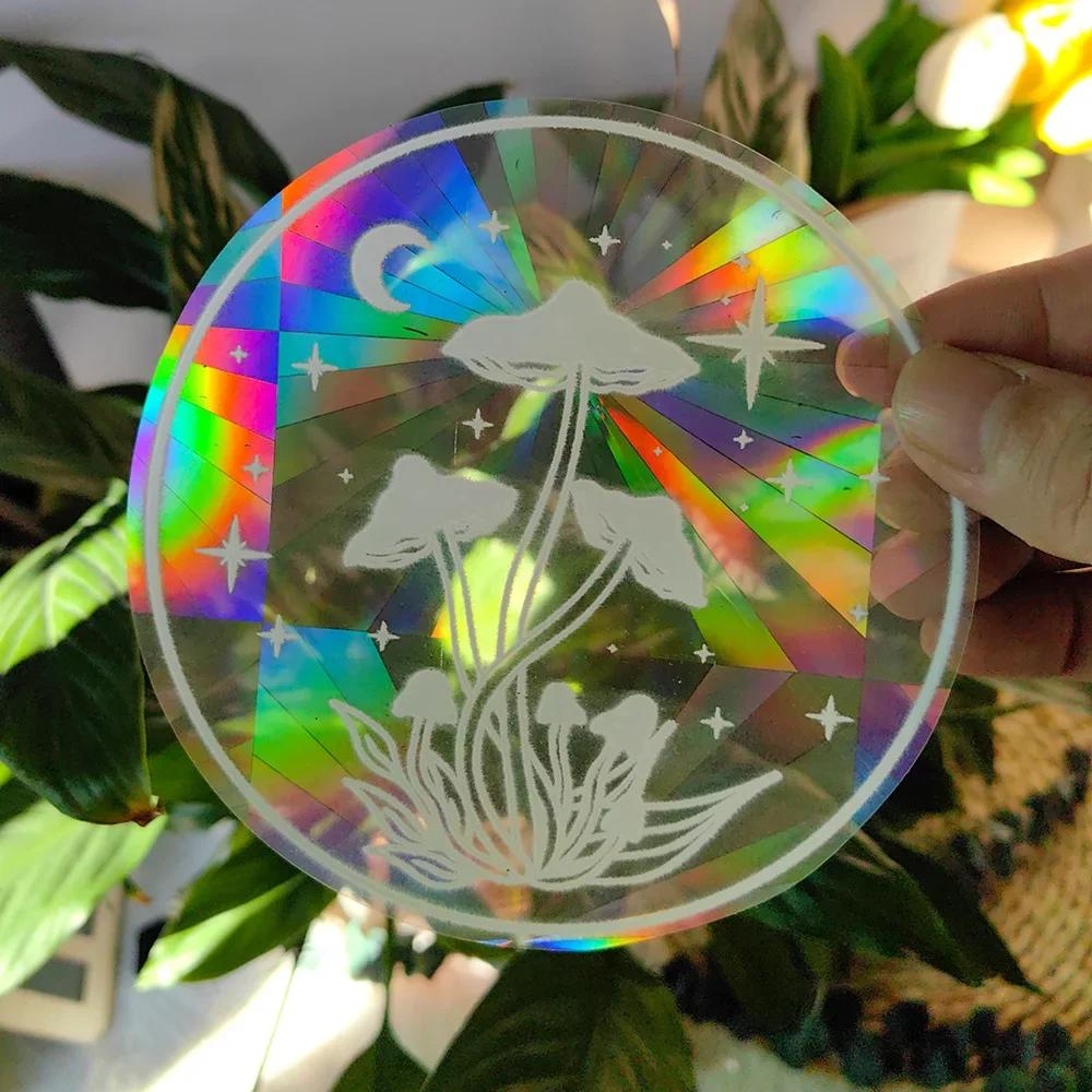 Rainbow Sun Catcher PVC Self Adhesive Glass Window Stickers Cat Leaf Suncatcher Wallpaper Rainbow Prisms Sticker Home Decor