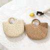 Solid Color Straw Woven Handbag Half-Moon Shape Bohemian Women Weaving Handbag Large Capacity Spacious Simple Shopping Bag