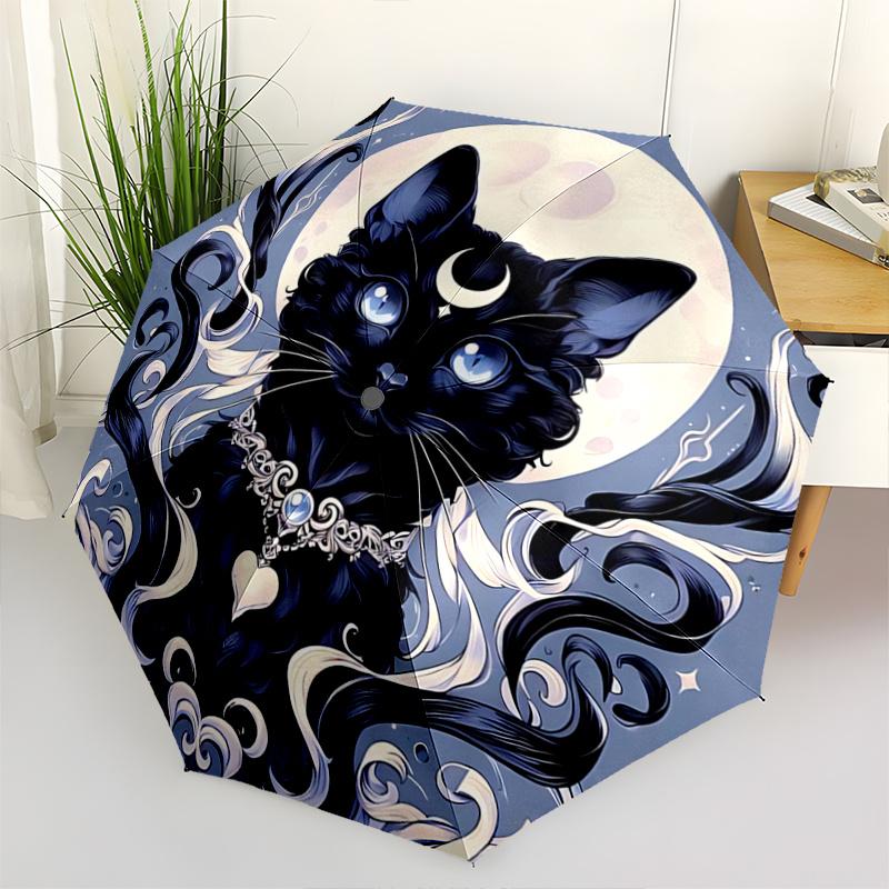 

1pc Moonlight Black Cat Automatic Opening and Closing Umbrella, Lightweight 3-Fold, With Cute Cartoon Characters, Suitable for Home, Outdoor and