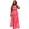 European and American Summer New African Sweet Wind V-neck Sleeveless Waist Ruffle Edge Dress