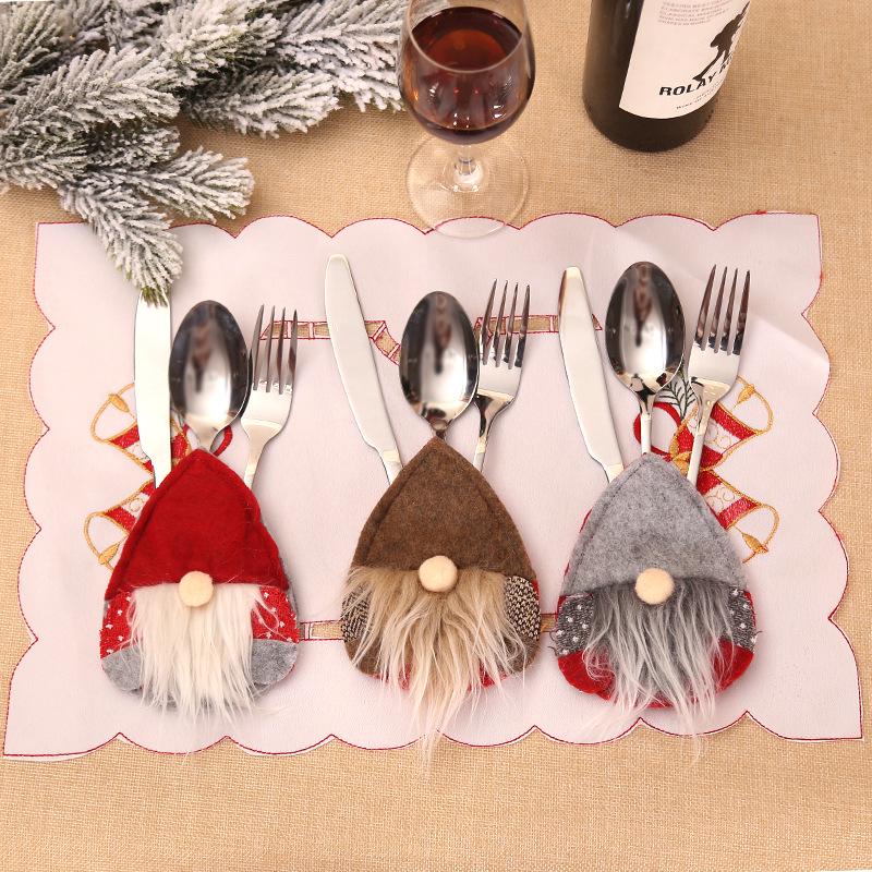 4pcs Gnome Christmas Cutlery Holder Knife Fork Pocket Bags Xmas Tableware Cover Dinner New Year Christmas Decoration for Home