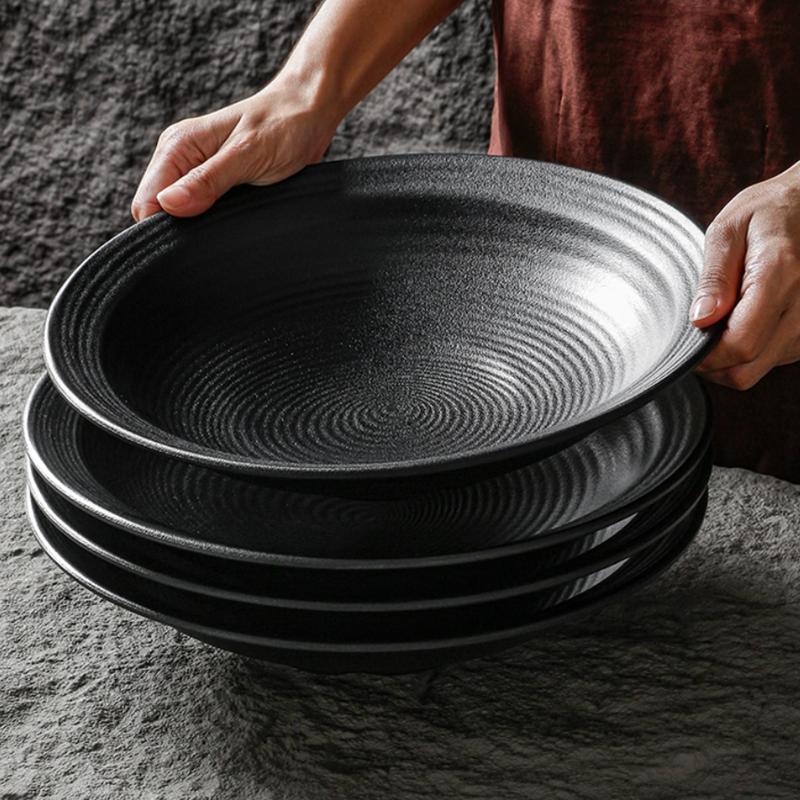 Restaurant Melamine Tableware, Soup Bowls, Noodle Bowls, Threaded Frosted Black Plastic Bowls, Thick and Large Capacity