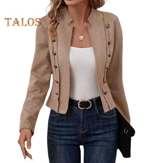 Frühlings- und Herbstmantel für Damen, zweireihig, Stehkragen, Knöpfe, schmale Passform, lange Ärmel, Strickjacke im Retro-Stil, Outdoor-Jacke für den Alltag