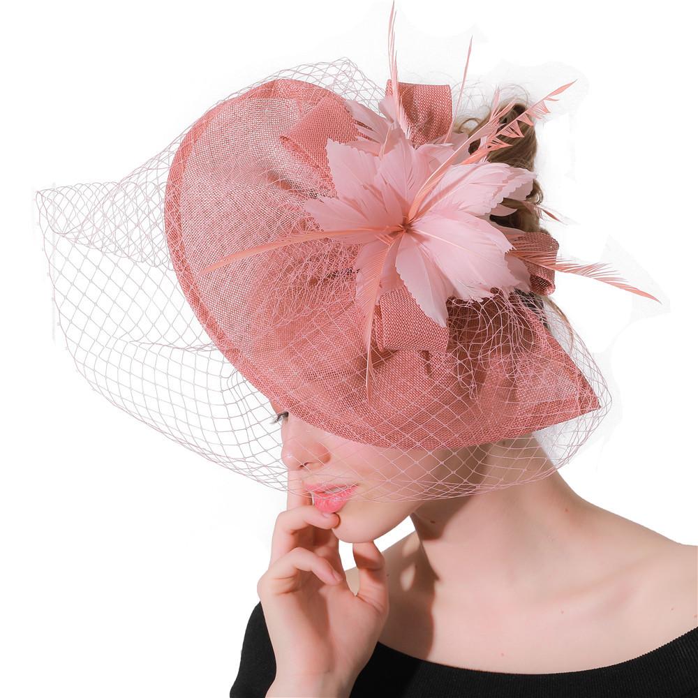 New European And American Style Deep Leather Pink Hair Accessories Mysterious Mesh Cover Headgear Gift Hat