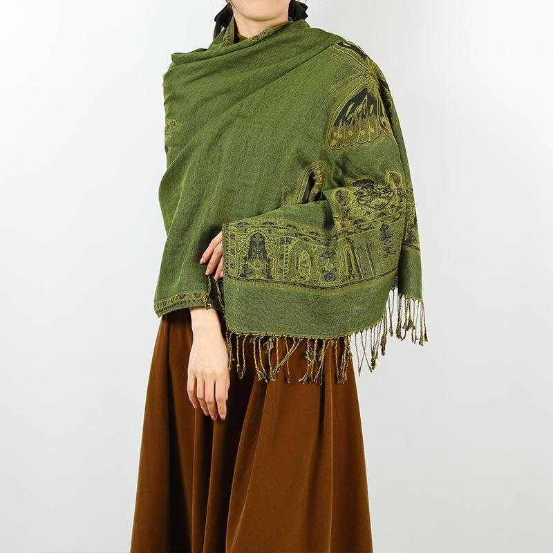 Spring and Autumn Jacquard Polyester Shawl Decorative Long Scarf Women's Large Size Scarf Two Tassel Headscarf