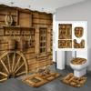 Cozy Rustic Wooden Cabin In Forest Bathroom Set - Waterproof Shower Curtain, Toilet Lid Cover, Bath Mat, And Contour Mat
