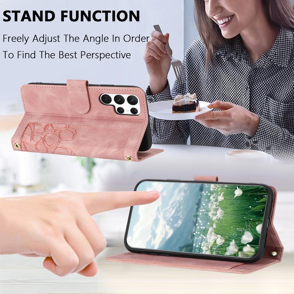 For Samsung Galaxy S22 Ultra 5G Case Tulip Leather Phone Cover with 5 Card Slots Wallet
