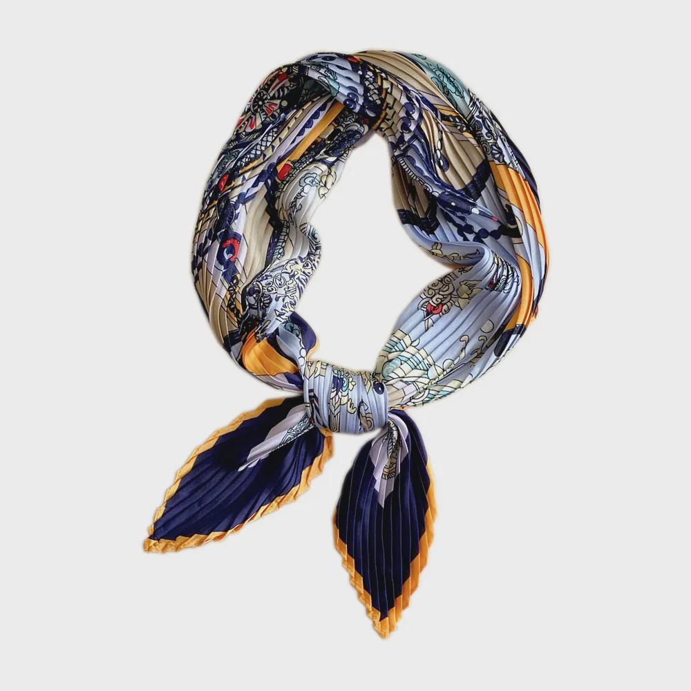 Spring 70 Pleated Small Silk Scarf: Versatile, Decorative Korean-Style Accessory for Professional Women