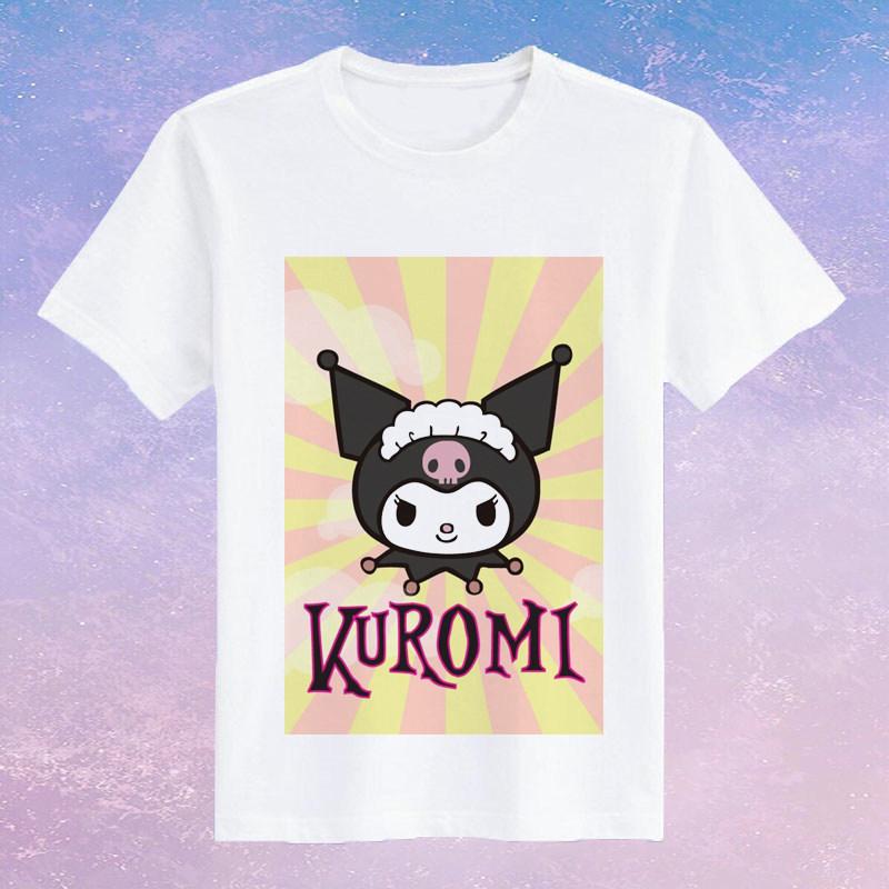 Childrens Pure Cotton Short Sleeved Japanese Cute Rabbit Cute Cute Kuromi Cartoon Printed Parentchild Tshirt Half Sleeve