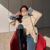 Japanese Sweet High Collar Twist Knit Sweater Autumn and Winter New Collision Color Casual Daily Sweater Female