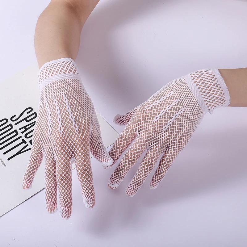 Sheer Lace Hollow Out Mesh Gloves Ultra Thin Stretchy Soft Full Finger Women's Gloves for Wedding Ceremony Event Black White