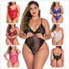 Plus Size Lace Stripe Erotic High-Waist Transparent Bodysuit Lingerie Women's Pajamas S-4XL