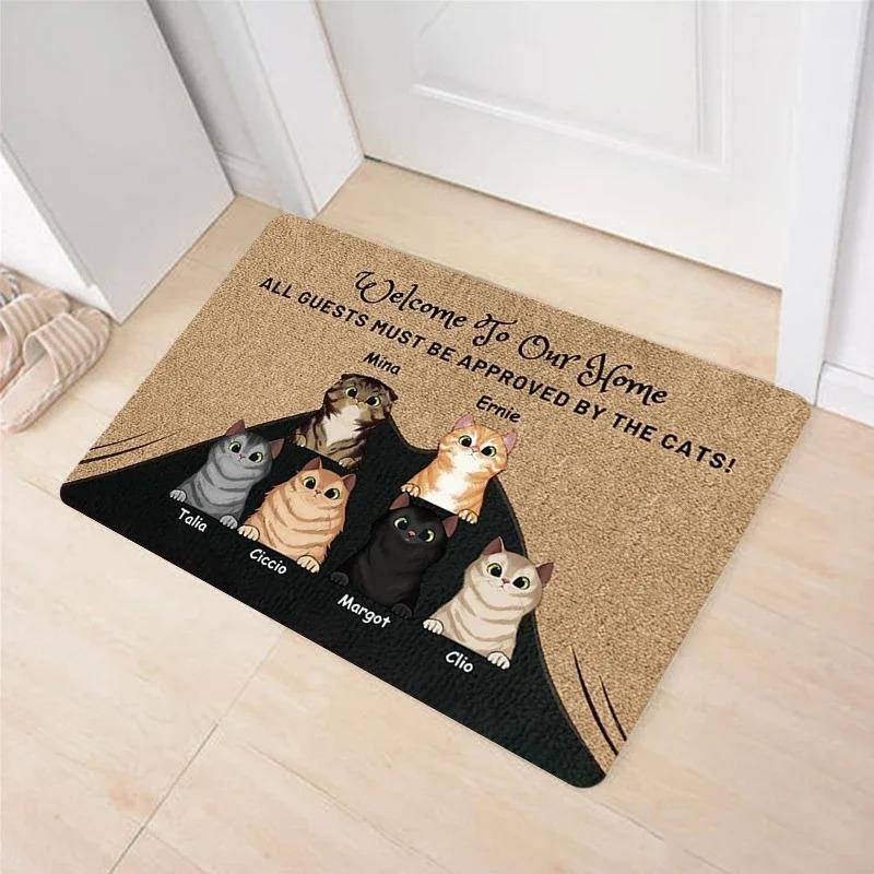 Welcome Doormat Cute Cat Mat Machine Washable Anti-slip Floor Mat Home Decoration Living Room Bedroom Kitchen Entrance Foot Mats